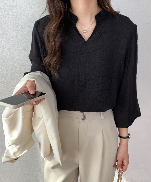 ECLIN（エクラン）の「ボリュームスリーブスキッパネックブラウス（シャツ/ブラウス・レディース・ホワイト/ブラック/パープル/ブルー・M/L）」の14枚目の写真