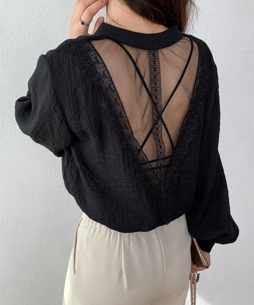 ECLIN（エクラン）の「ボリュームスリーブスキッパネックブラウス（シャツ/ブラウス・レディース・ホワイト/ブラック/パープル/ブルー・M/L）」の10枚目の写真