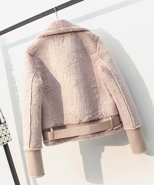 Jasmine】さらさらフェイクムートンライダースジャケット（ムートン