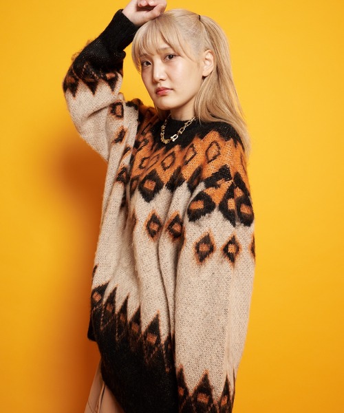 GALLIS ADDICTION(ガリスアディクション)の「GA MOHAIR-総柄 KNIT CREW(ニット/セーター・メンズ・ブラック/ベージュ/サックスブルー/アイボリー・FREE)」の2枚目の写真