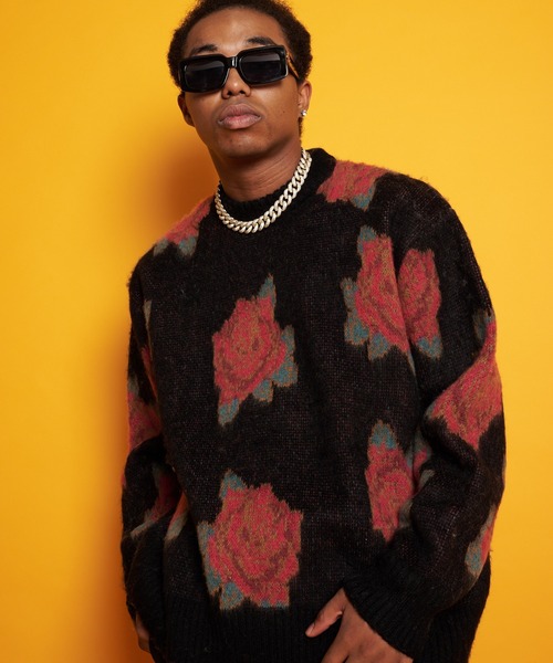 GALLIS ADDICTION(ガリスアディクション)の「GA MOHAIR-総柄 KNIT CREW(ニット/セーター・メンズ・ブラック/ベージュ/サックスブルー/アイボリー・FREE)」の3枚目の写真