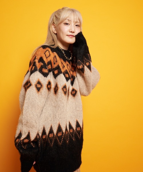 GALLIS ADDICTION(ガリスアディクション)の「GA MOHAIR-総柄 KNIT CREW(ニット/セーター・メンズ・ブラック/ベージュ/サックスブルー/アイボリー・FREE)」の13枚目の写真