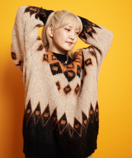 GALLIS ADDICTION(ガリスアディクション)の「GA MOHAIR-総柄 KNIT CREW(ニット/セーター・メンズ・ブラック/ベージュ/サックスブルー/アイボリー・FREE)」の5枚目の写真