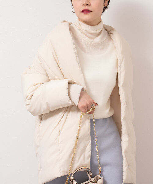 NOLLEY’S（ノーリーズ）の「◇【WEB限定】ライトタフタダウンショールカラージャケット（ダウンジャケット/コート・レディース・カーキ/ブラック/オフホワイト・FREE）」の4枚目の写真