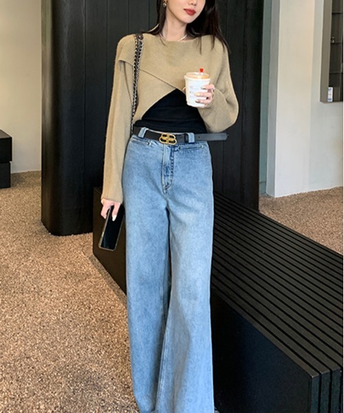 by muni:r(バイ ムニール)の「デイリーVラップニット(ニット/セーター・レディース・ブラック/グレー/ベージュ・FREE)」の5枚目の写真