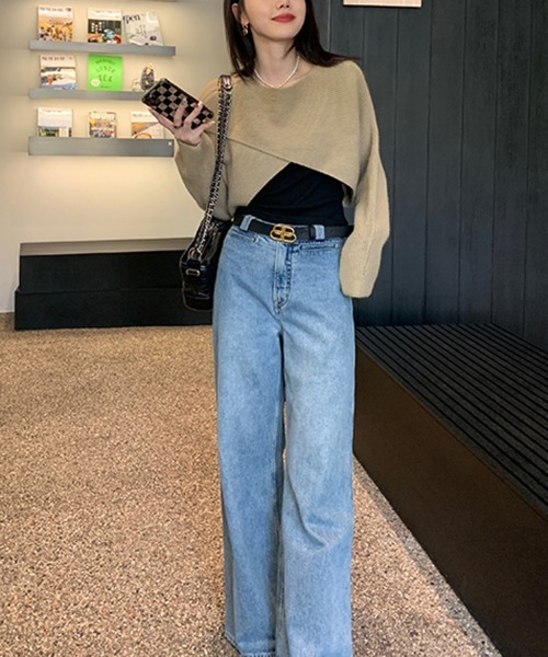 by muni:r(バイ ムニール)の「デイリーVラップニット(ニット/セーター・レディース・ブラック/グレー/ベージュ・FREE)」の9枚目の写真