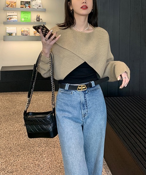 by muni:r(バイ ムニール)の「デイリーVラップニット(ニット/セーター・レディース・ブラック/グレー/ベージュ・FREE)」の10枚目の写真