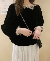 Primazel | レース付きベロアプルオーバー(Tシャツ/カットソー)