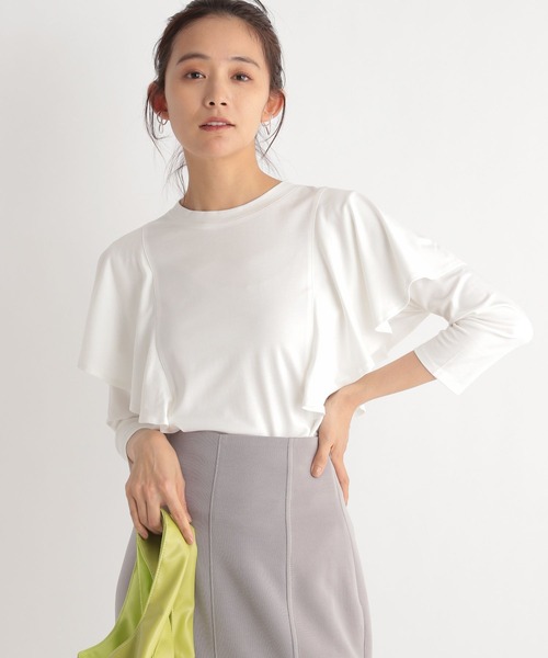 Andemiu（アンデミュウ）の「フレアスリーブカット7S 188367（Tシャツ/カットソー・レディース・オフホワイト/チャコールグレー/ベージュ・FREE）」の6枚目の写真