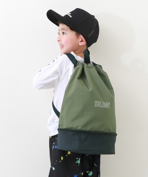 devirock（デビロック）の「ランドセルの上から背負える 2層式 プールバッグ ナップサック（スイムグッズ・キッズ・イエロー系その他/ブラック/カーキ/パープル/ネイビー/チャコール/ピンク/ダークオレンジ・ONE SIZE）」の3枚目の写真