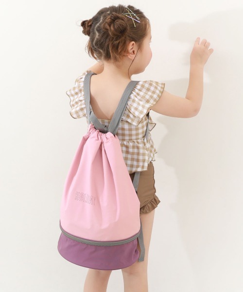 devirock（デビロック）の「ランドセルの上から背負える 2層式 プールバッグ ナップサック（スイムグッズ・キッズ・イエロー系その他/ブラック/カーキ/パープル/ネイビー/チャコール/ピンク/ダークオレンジ・ONE SIZE）」の7枚目の写真