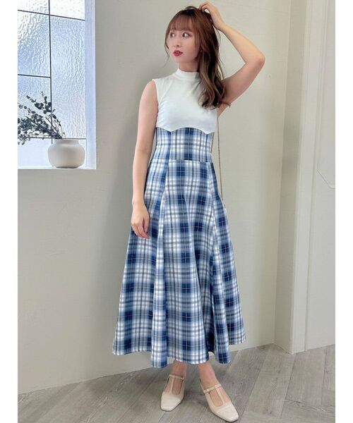WEB限定ITEM】チェックノースリーブコルセットワンピース（ワンピース