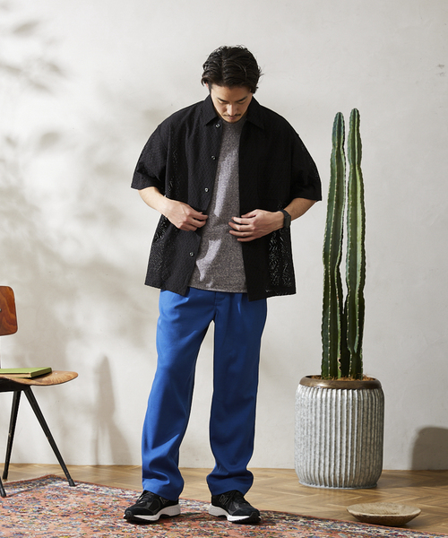 JOURNAL STANDARD relume(ジャーナルスタンダード レリューム)の「ダイヤレース オープンカラー半袖シャツ(シャツ/ブラウス・メンズ・ブルー系その他/イエロー/ブラック・MEDIUM/LARGE)」の10枚目の写真