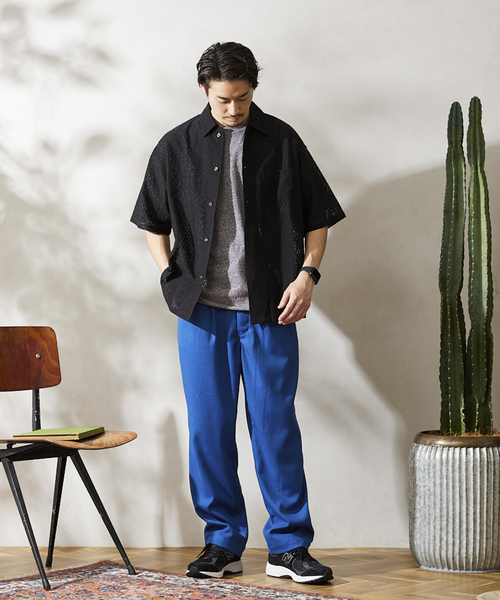 JOURNAL STANDARD relume(ジャーナルスタンダード レリューム)の「ダイヤレース オープンカラー半袖シャツ(シャツ/ブラウス・メンズ・ブルー系その他/イエロー/ブラック・MEDIUM/LARGE)」の9枚目の写真