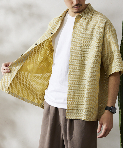 JOURNAL STANDARD relume(ジャーナルスタンダード レリューム)の「ダイヤレース オープンカラー半袖シャツ(シャツ/ブラウス・メンズ・ブルー系その他/イエロー/ブラック・MEDIUM/LARGE)」の12枚目の写真