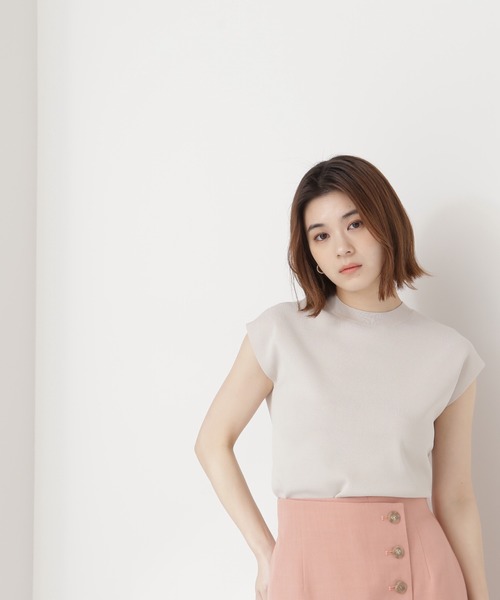 極美品 セオリーリュクス フレンチスリーブ モックネック リブニット