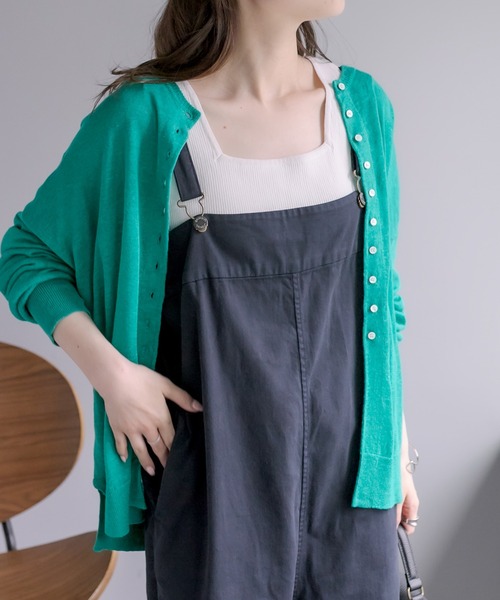 PUAL CE CIN（ピュアルセシン）の「フレンチリネンクルーネックカーディガン（カーディガン/ボレロ・レディース・ブラック/ナチュラル/グリーン/イエロー/ピンク・FREE）」の4枚目の写真