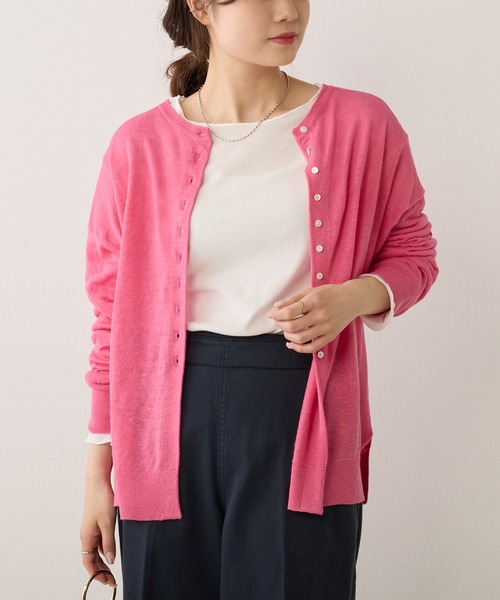 PUAL CE CIN（ピュアルセシン）の「フレンチリネンクルーネックカーディガン（カーディガン/ボレロ・レディース・ブラック/ナチュラル/グリーン/イエロー/ピンク・FREE）」の7枚目の写真