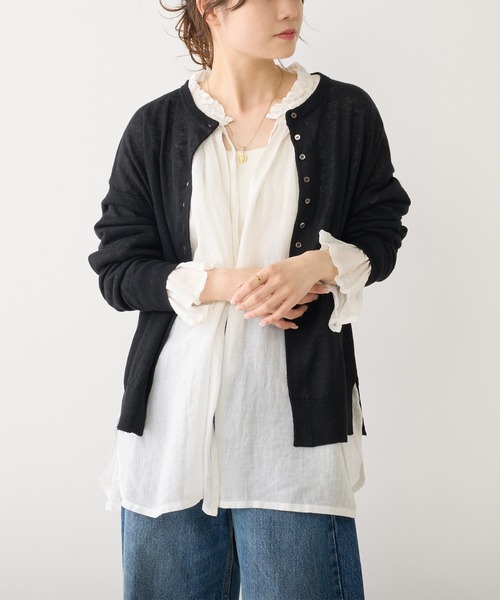 PUAL CE CIN（ピュアルセシン）の「フレンチリネンクルーネックカーディガン（カーディガン/ボレロ・レディース・ブラック/ナチュラル/グリーン/イエロー/ピンク・FREE）」の8枚目の写真