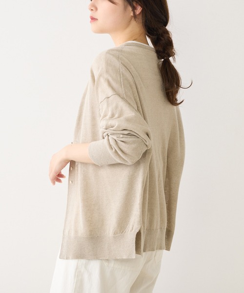 PUAL CE CIN（ピュアルセシン）の「フレンチリネンクルーネックカーディガン（カーディガン/ボレロ・レディース・ブラック/ナチュラル/グリーン/イエロー/ピンク・FREE）」の9枚目の写真