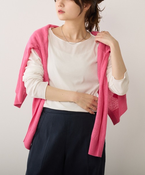 PUAL CE CIN（ピュアルセシン）の「フレンチリネンクルーネックカーディガン（カーディガン/ボレロ・レディース・ブラック/ナチュラル/グリーン/イエロー/ピンク・FREE）」の10枚目の写真