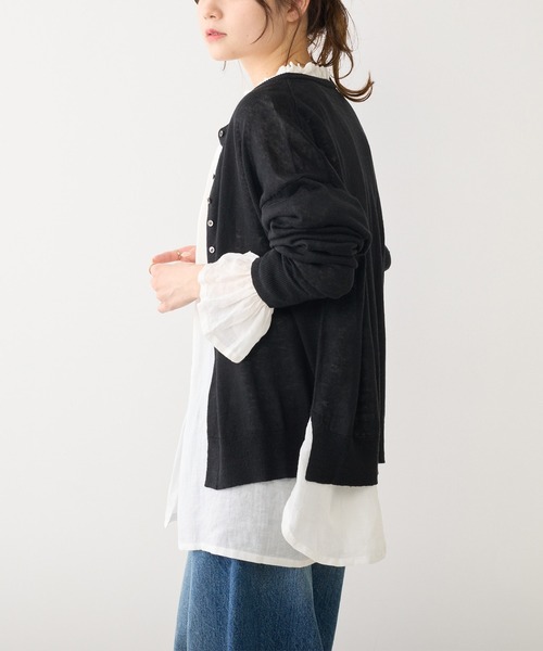 PUAL CE CIN（ピュアルセシン）の「フレンチリネンクルーネックカーディガン（カーディガン/ボレロ・レディース・ブラック/ナチュラル/グリーン/イエロー/ピンク・FREE）」の11枚目の写真