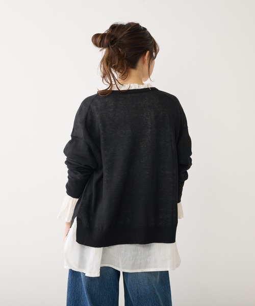 PUAL CE CIN（ピュアルセシン）の「フレンチリネンクルーネックカーディガン（カーディガン/ボレロ・レディース・ブラック/ナチュラル/グリーン/イエロー/ピンク・FREE）」の14枚目の写真