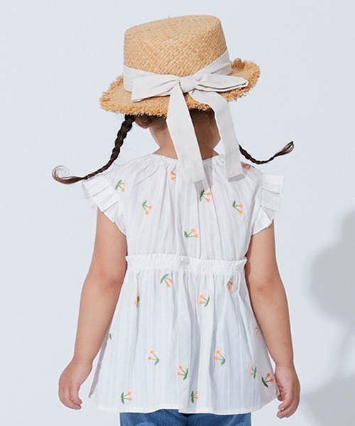 petit main（プティマイン）の「【抗菌防臭】チェリー刺しゅうブラウス（チュニック・キッズ・ライトブルー/ピンク/オフホワイト・80ｃｍ/100cm/120cm/130cm/110cm/90cm）」の18枚目の写真