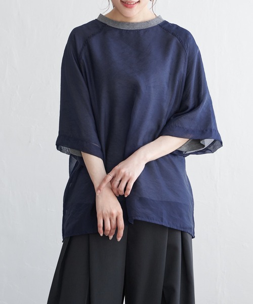 Drawer - cen.オーガンジーカットソー。黒 セール】オーガンジーTブラウス（Tシャツ/カットソー）｜notch