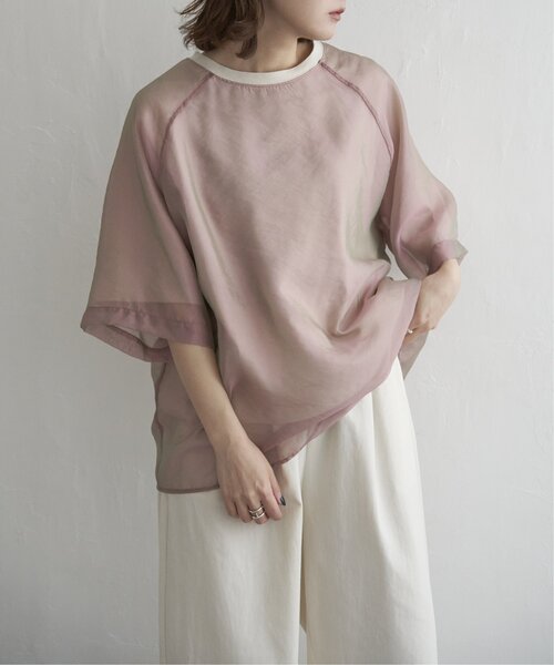 notch.（ノッチ）の「オーガンジーＴブラウス（Tシャツ/カットソー・レディース・オフホワイト/ブラック/ベージュ/オレンジ/ブルー/ピンク/ネイビー・M）」の6枚目の写真