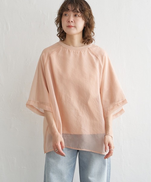 notch.（ノッチ）の「オーガンジーＴブラウス（Tシャツ/カットソー・レディース・オフホワイト/ブラック/ベージュ/オレンジ/ブルー/ピンク/ネイビー・M）」の7枚目の写真