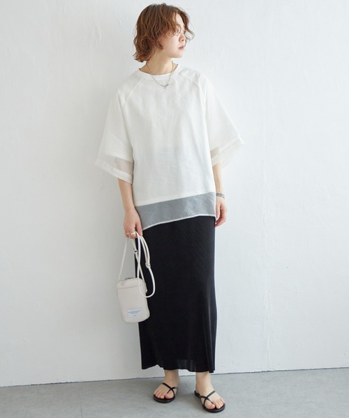 notch.（ノッチ）の「オーガンジーＴブラウス（Tシャツ/カットソー・レディース・オフホワイト/ブラック/ベージュ/オレンジ/ブルー/ピンク/ネイビー・M）」の8枚目の写真