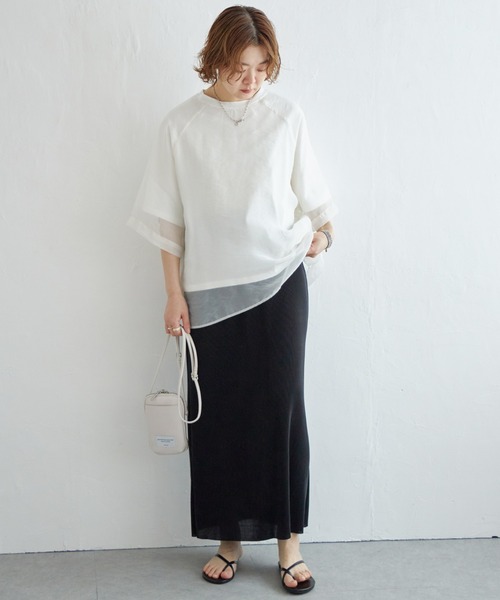 notch.（ノッチ）の「オーガンジーＴブラウス（Tシャツ/カットソー・レディース・オフホワイト/ブラック/ベージュ/オレンジ/ブルー/ピンク/ネイビー・M）」の9枚目の写真