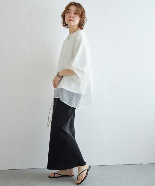 notch.（ノッチ）の「オーガンジーＴブラウス（Tシャツ/カットソー・レディース・オフホワイト/ブラック/ベージュ/オレンジ/ブルー/ピンク/ネイビー・M）」の10枚目の写真