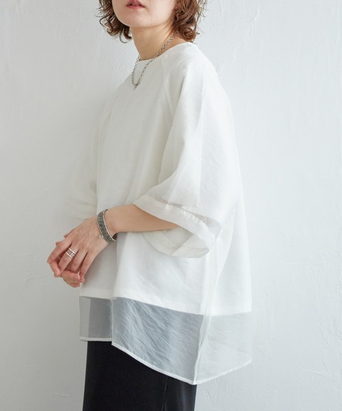 notch.（ノッチ）の「オーガンジーＴブラウス（Tシャツ/カットソー・レディース・オフホワイト/ブラック/ベージュ/オレンジ/ブルー/ピンク/ネイビー・M）」の13枚目の写真