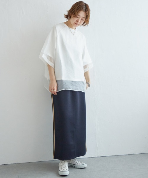 notch.（ノッチ）の「オーガンジーＴブラウス（Tシャツ/カットソー・レディース・オフホワイト/ブラック/ベージュ/オレンジ/ブルー/ピンク/ネイビー・M）」の14枚目の写真