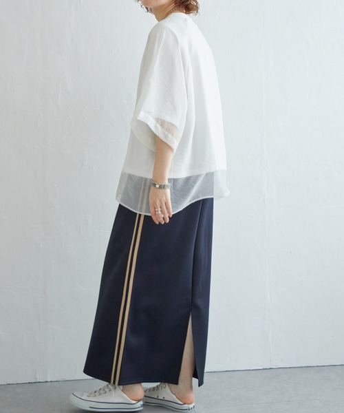 notch.（ノッチ）の「オーガンジーＴブラウス（Tシャツ/カットソー・レディース・オフホワイト/ブラック/ベージュ/オレンジ/ブルー/ピンク/ネイビー・M）」の15枚目の写真