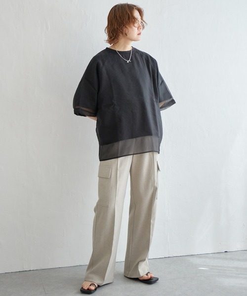 notch.（ノッチ）の「オーガンジーＴブラウス（Tシャツ/カットソー・レディース・オフホワイト/ブラック/ベージュ/オレンジ/ブルー/ピンク/ネイビー・M）」の16枚目の写真