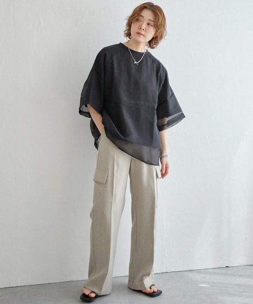 notch.（ノッチ）の「オーガンジーＴブラウス（Tシャツ/カットソー・レディース・オフホワイト/ブラック/ベージュ/オレンジ/ブルー/ピンク/ネイビー・M）」の17枚目の写真