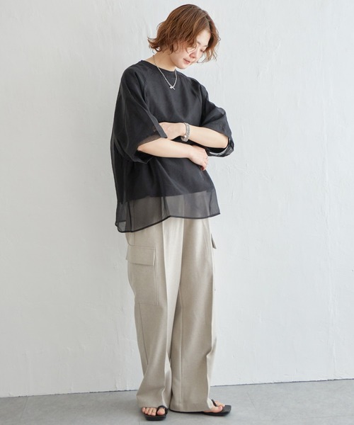 notch.（ノッチ）の「オーガンジーＴブラウス（Tシャツ/カットソー・レディース・オフホワイト/ブラック/ベージュ/オレンジ/ブルー/ピンク/ネイビー・M）」の19枚目の写真