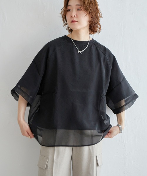 notch.（ノッチ）の「オーガンジーＴブラウス（Tシャツ/カットソー・レディース・オフホワイト/ブラック/ベージュ/オレンジ/ブルー/ピンク/ネイビー・M）」の20枚目の写真