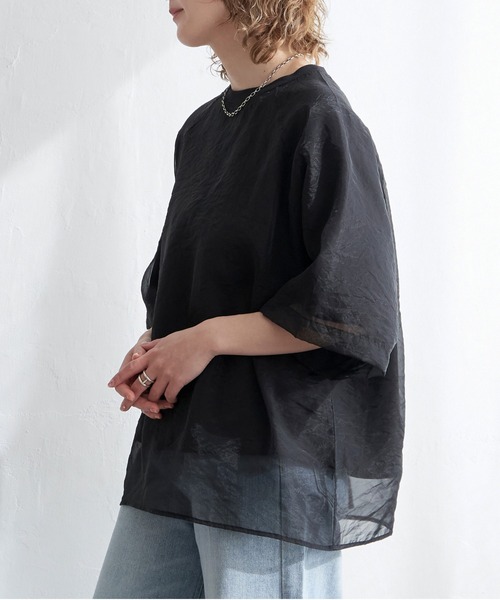 notch.（ノッチ）の「オーガンジーＴブラウス（Tシャツ/カットソー・レディース・オフホワイト/ブラック/ベージュ/オレンジ/ブルー/ピンク/ネイビー・M）」の12枚目の写真