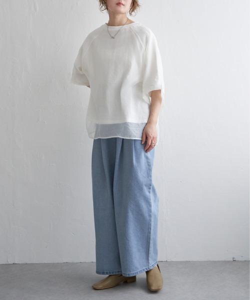 notch.（ノッチ）の「オーガンジーＴブラウス（Tシャツ/カットソー・レディース・オフホワイト/ブラック/ベージュ/オレンジ/ブルー/ピンク/ネイビー・M）」の15枚目の写真