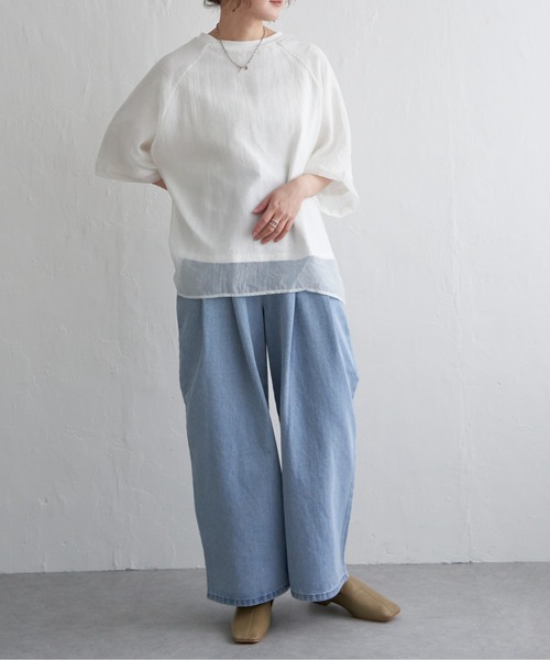 notch.（ノッチ）の「オーガンジーＴブラウス（Tシャツ/カットソー・レディース・オフホワイト/ブラック/ベージュ/オレンジ/ブルー/ピンク/ネイビー・M）」の16枚目の写真