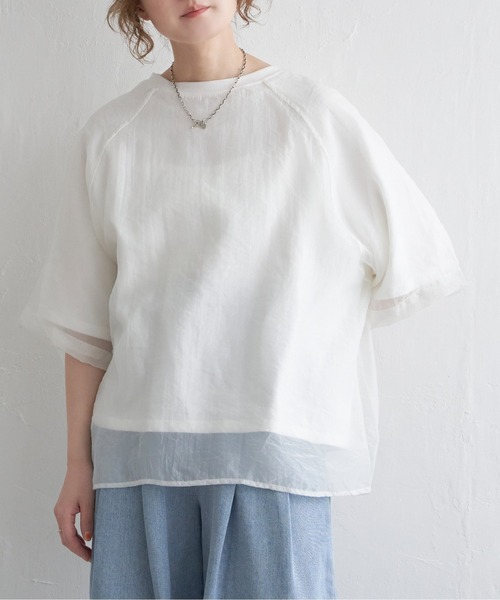 notch.（ノッチ）の「オーガンジーＴブラウス（Tシャツ/カットソー・レディース・オフホワイト/ブラック/ベージュ/オレンジ/ブルー/ピンク/ネイビー・M）」の17枚目の写真