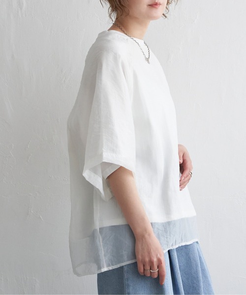 notch.（ノッチ）の「オーガンジーＴブラウス（Tシャツ/カットソー・レディース・オフホワイト/ブラック/ベージュ/オレンジ/ブルー/ピンク/ネイビー・M）」の18枚目の写真