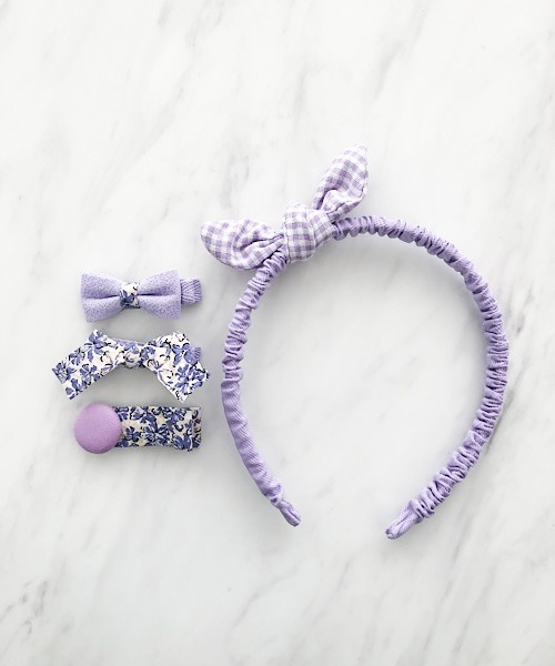 ラベンダーカラーカチューシャ＆ヘアクリップセット(KIDS