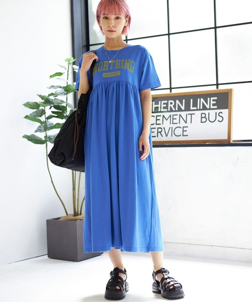 PBLIM(ページボーイリム)の「PBLIM/キリカエカットソーロゴワンピ(ワンピース・レディース・グレー/ブルー・FREE)」の1枚目の写真