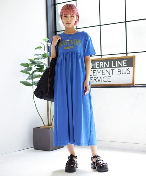 PBLIM(ページボーイリム)の「PBLIM/キリカエカットソーロゴワンピ(ワンピース・レディース・グレー/ブルー・FREE)」の3枚目の写真