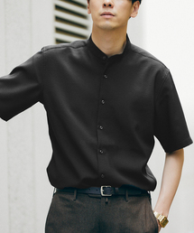 417 EDIFICE | "吸水速乾＆イージーケア" シアサッカー ワンピースバンドカラー S/S シャツ(シャツ/ブラウス)